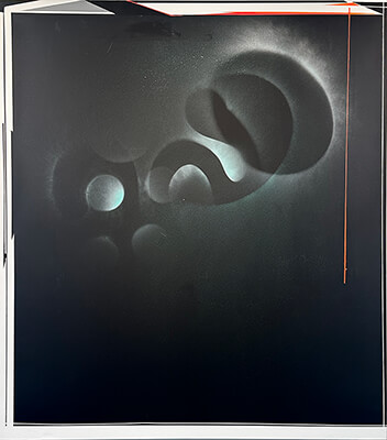 Lightwaves, 2025, oil, acrylic and spray on canvas, 60 x 54 inches painting, Lightwaves by Nola Zirin.