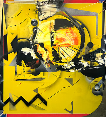 Speed Limit, 2025, oil, acrylic and spray on canvas, 60 x 54 inches painting, Speed Limit by Nola Zirin.