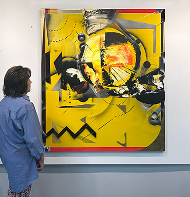 Nola Zirin with her painting entitled Speed Limit, 2025. Nola Zirin with her painting entitled Speed Limit, 2025.