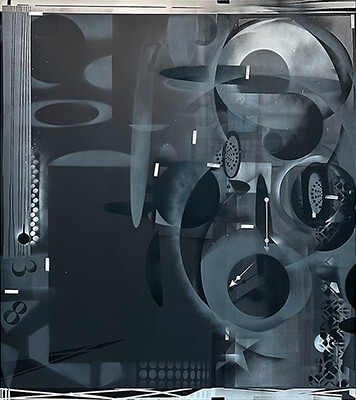 Number 83, 2025, oil, acrylic and spray on canvas, 60 x 54 inches painting, Number 83 by Nola Zirin.